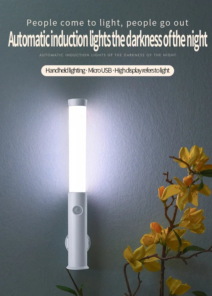 Smart car lamp with human body induction showing compact design and button controls for two-colour lighting