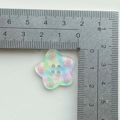 DIY acrylic button with cartoon plaid design measuring 2cm diameter for clothing customisation projects