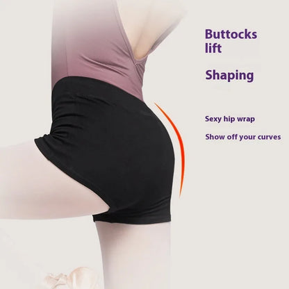 Black cotton ballet practice shorts for women in solid colour, suitable for dance and fitness exercise