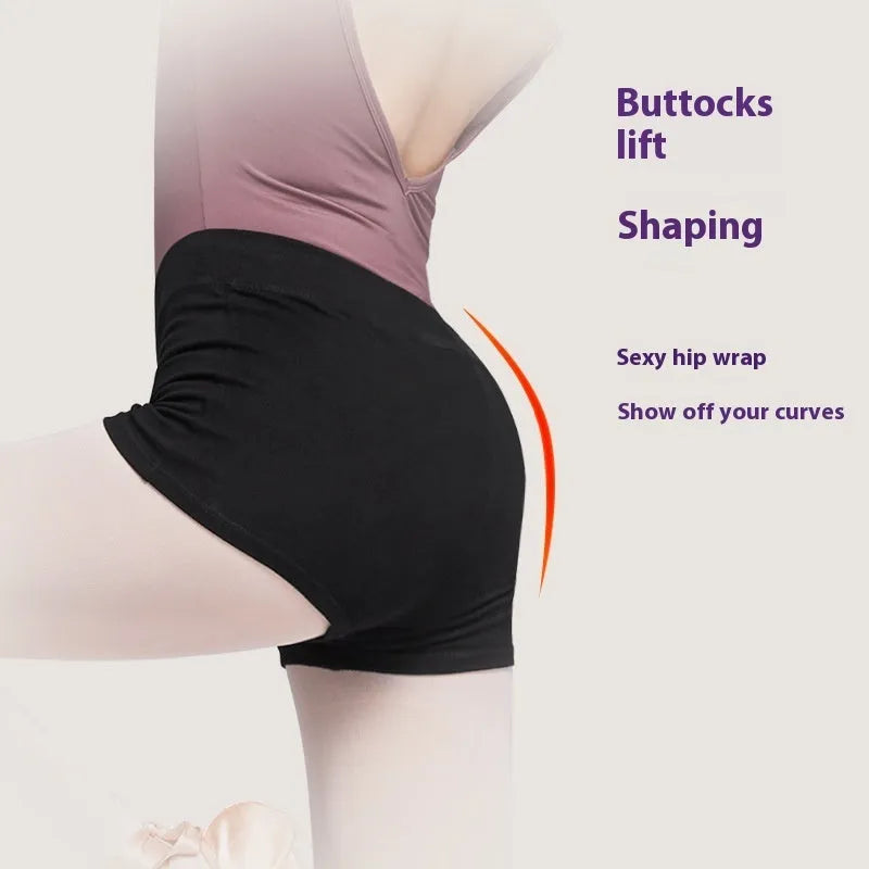Black cotton ballet practice shorts for women's dance and fitness exercise