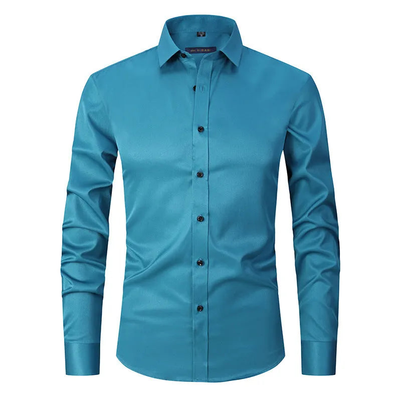 Men's stretch long sleeve work shirt in polyester, available in multiple colours and sizes S to 3XL for weights 70-130kg.