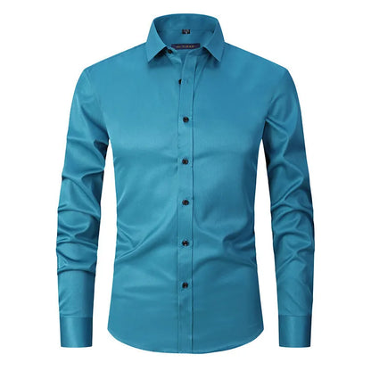 Men's stretch long sleeve work shirt in polyester, available in multiple colours and sizes S to 3XL for weights 70-130kg.