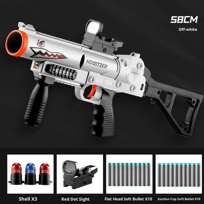 Three-series grenade launcher soft bullet gun in shark sand colour, showing 25cm length and textured grip surface