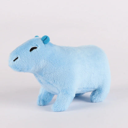 Capybara plush toy with super soft short plush fabric in blue, grey, pink, and brown colour options