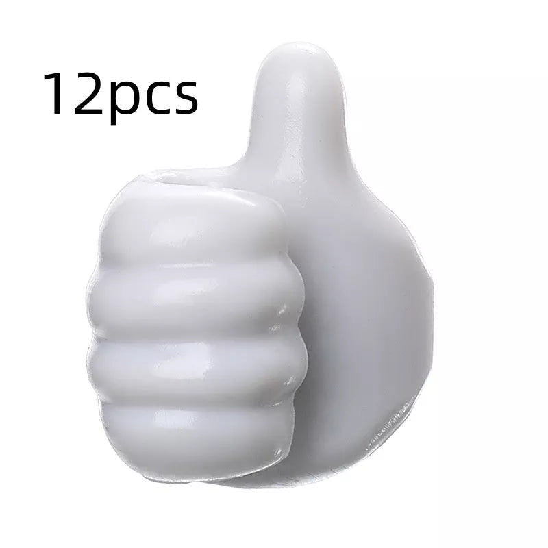 Silicone thumb wall hooks in various colors for organizing kitchen and bathroom items