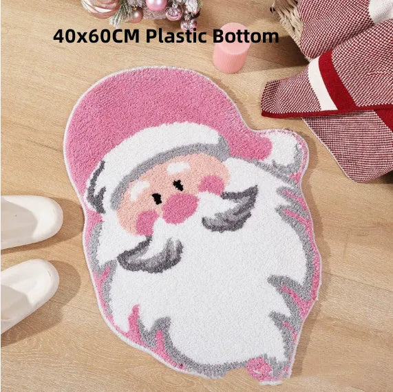 Square Christmas-themed hallway mat with non-slip backing on wooden floor