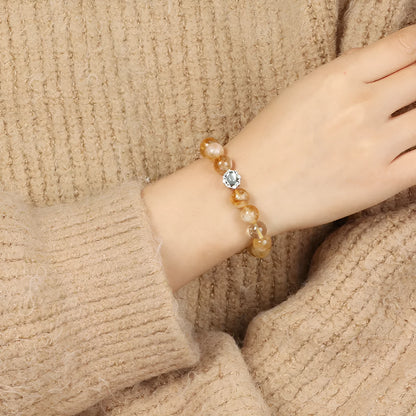 Citrine crystal bracelet with 10mm geometry beads and polished grinding treatment