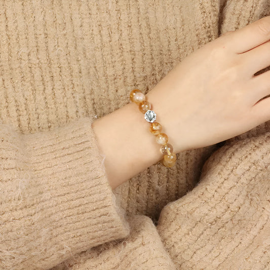 Citrine crystal bracelet with 10mm geometry beads and polished grinding treatment