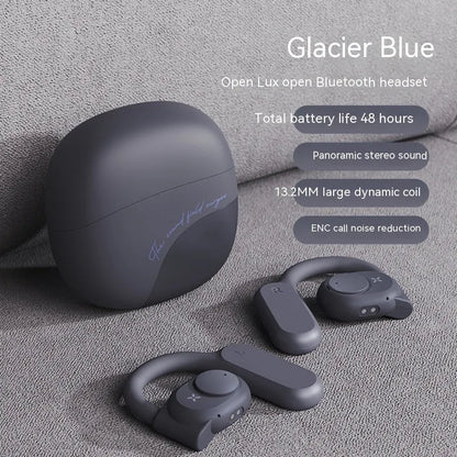 Bone conduction non in-ear Bluetooth headset with silicone ear hook in Glacier Blue and Apricot White