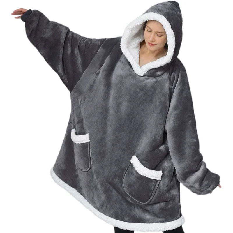 Cozy TV Blanket Hoodie in a variety of colors, featuring a plush polyester design with a front pocket and adjustable drawstring hood
