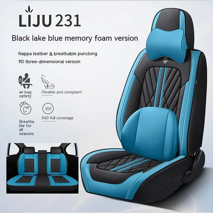 Five-seat leather car cushion set in multiple colour options with hemmed edges