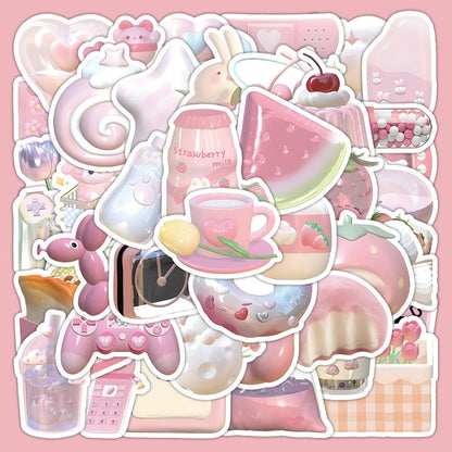 Pink 3D decorative stickers with girl heart designs, 63 pieces per pack showing dimensional printing texture