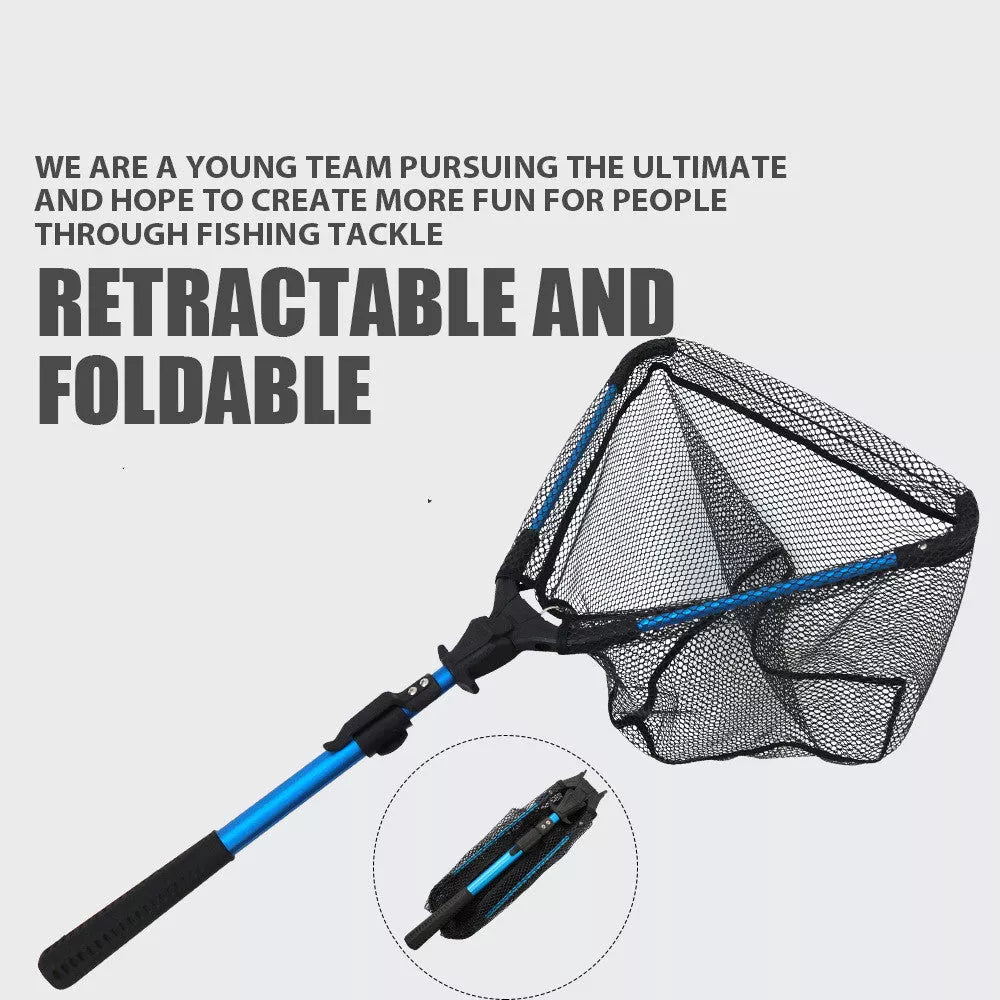 Aluminum alloy retractable triangle folding hand net for fishing, compact and durable design