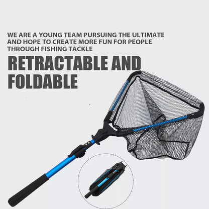 Aluminum alloy retractable triangle folding hand net for fishing, compact and durable design