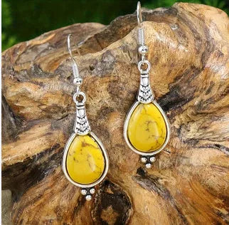 Retro Ethnic Style Alloy Earrings and Necklace Set with Elliptical Pendant