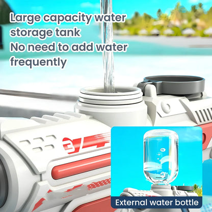 Automatic electric water gun with 800ml tank capacity and space-themed blue design
