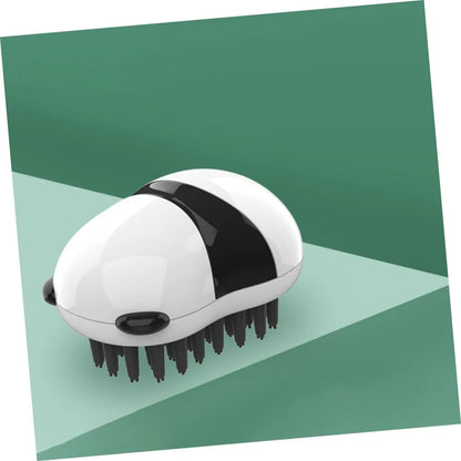 Black and white pet bath brush and grooming comb for cats, dogs, and puppies, plastic hair removal and cleaning tool.