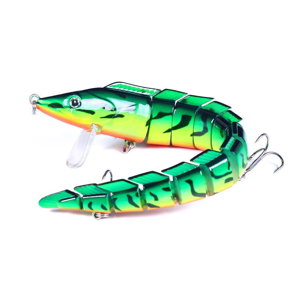 A multi-section articulated fishing lure imitating a loach, shown in one of five colour variants, measuring 23 cm.