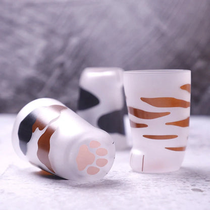 Adorable Cat Paws Glass Mug for coffee and milk, featuring a unique cat paw design.