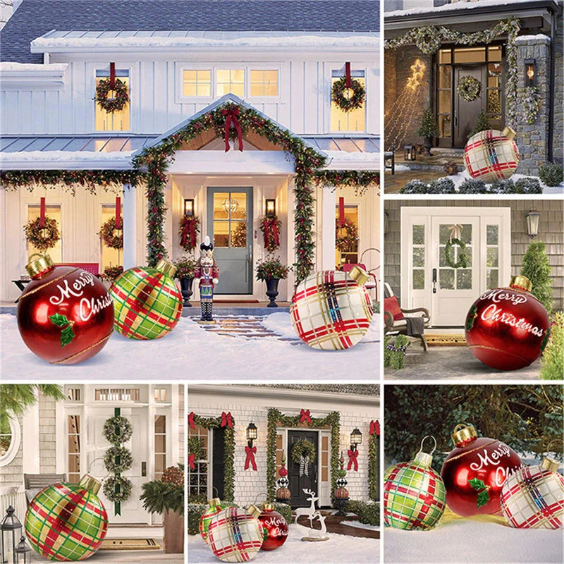 Hhomeenjoy Festive 60cm Inflatable Christmas Ball Decorations: Vibrant, Weatherproof PVC Spheres for Indoor and Outdoor Holiday Display
