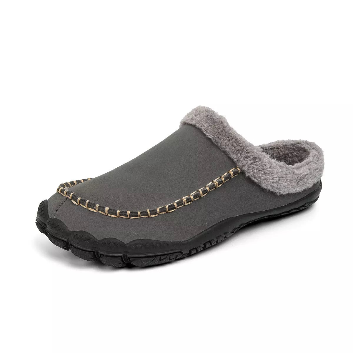 Men's winter slippers with anti-slip rubber outsole and fluffy plush lining in various colors