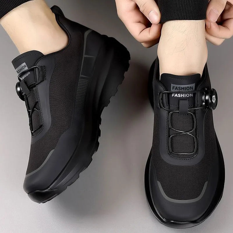 Men's thick sole rotating button sneakers in army green with platform design