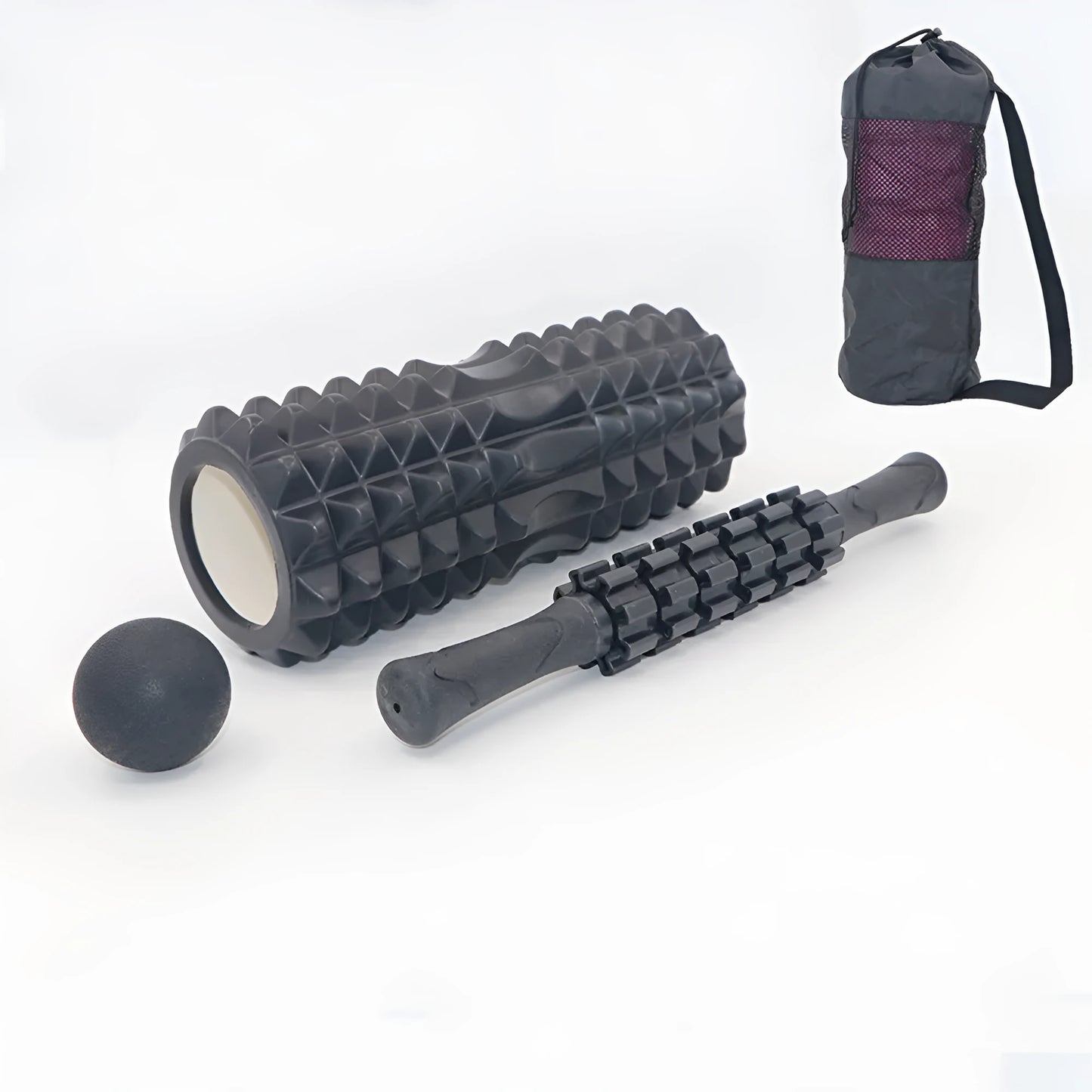 33cm black foam roller with six gear massage bars for muscle relief