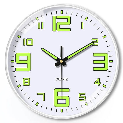 8-inch luminous wall clock with 20cm diameter and modern plastic design on a wall