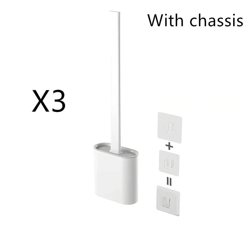 Wall-mounted soft toilet brush with silicone bristles and cover in midnight green colour