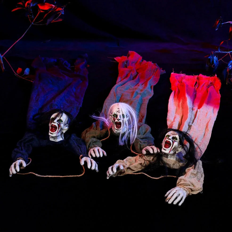 Halloween hanging ghost decoration with cloth construction and blood effect detailing