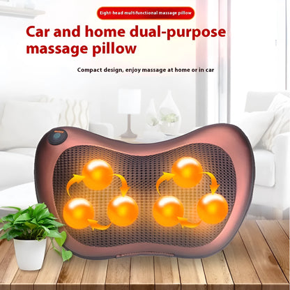 Black and brown genuine leather smart massage pillow with 8 rotating heads.