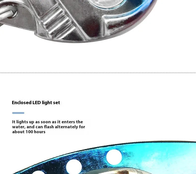 Luminous Metal Vib electronic fishing lure showing glow-in-the-dark features and metal vibration components