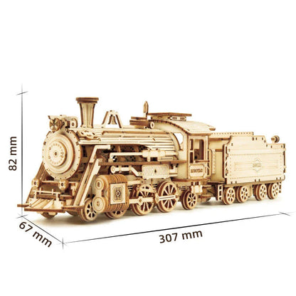 3D wooden train puzzle kit with 308 interlocking pieces for a rewarding DIY building experience