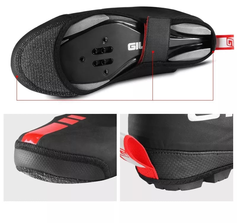 Giyo Cycling Waterproof Shoe Covers in Black, size XL, on a bicycle pedal