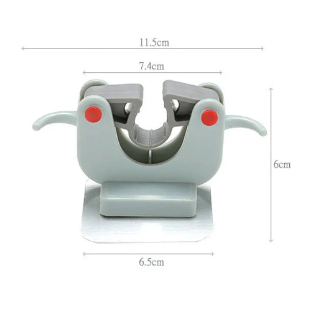 Versatile adhesive wall hooks for organizing mops, brooms, and other cleaning tools in the bathroom or laundry room