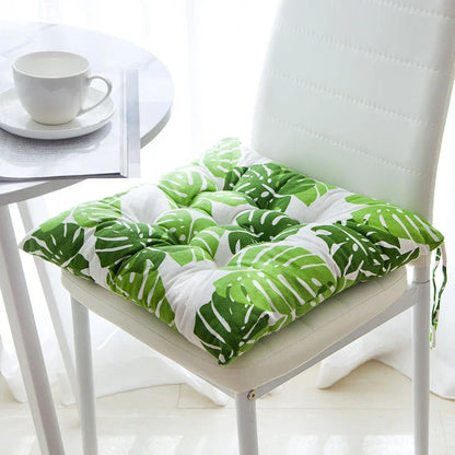Comfortable Linen-Cotton Chair Cushion with a variety of vibrant patterns and designs, perfect for indoor and outdoor use.