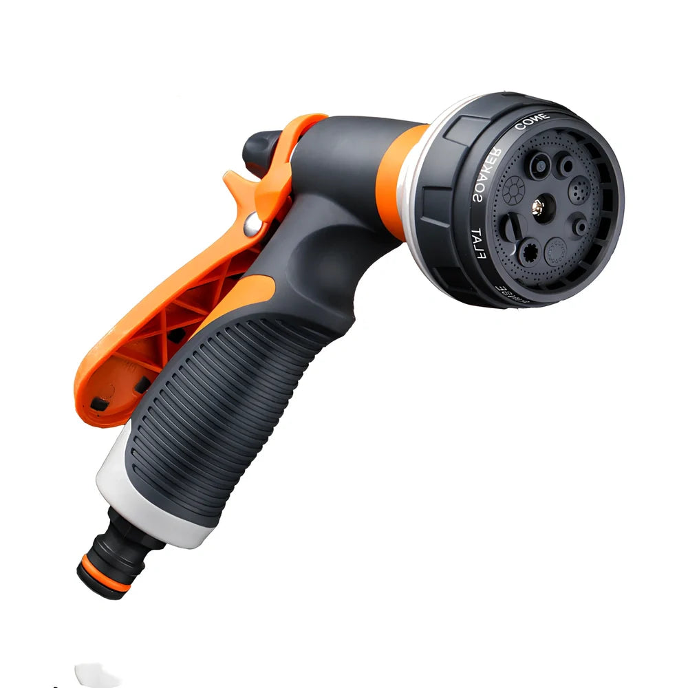 Orange gardening spray gun with ABS construction measuring 19x16.5x6cm for flower watering