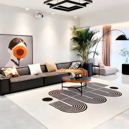 Geometric pattern rectangular floor mat with 1.3cm thickness in European American style for living room use