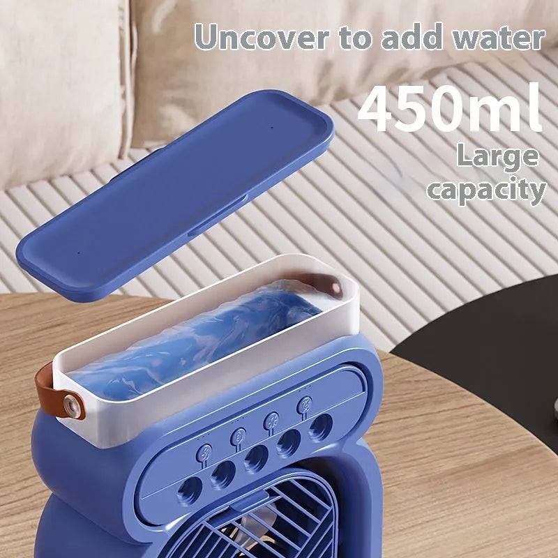 Portable evaporative air cooler humidifier fan with LED night lights in black, blue, green or white