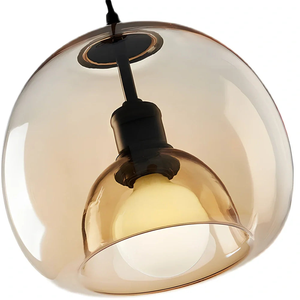 Nordic minimalist chandelier with 23cm glass shade and 100cm hanging wire in cognac colour