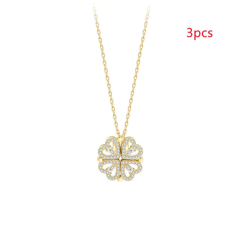 Elegant four-leaf clover necklace with magnetic and detachable design for versatile styling