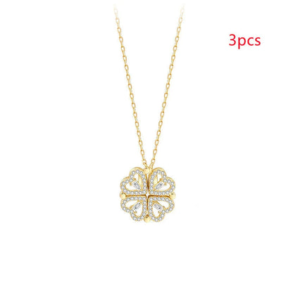 Elegant four-leaf clover necklace with magnetic and detachable design for versatile styling