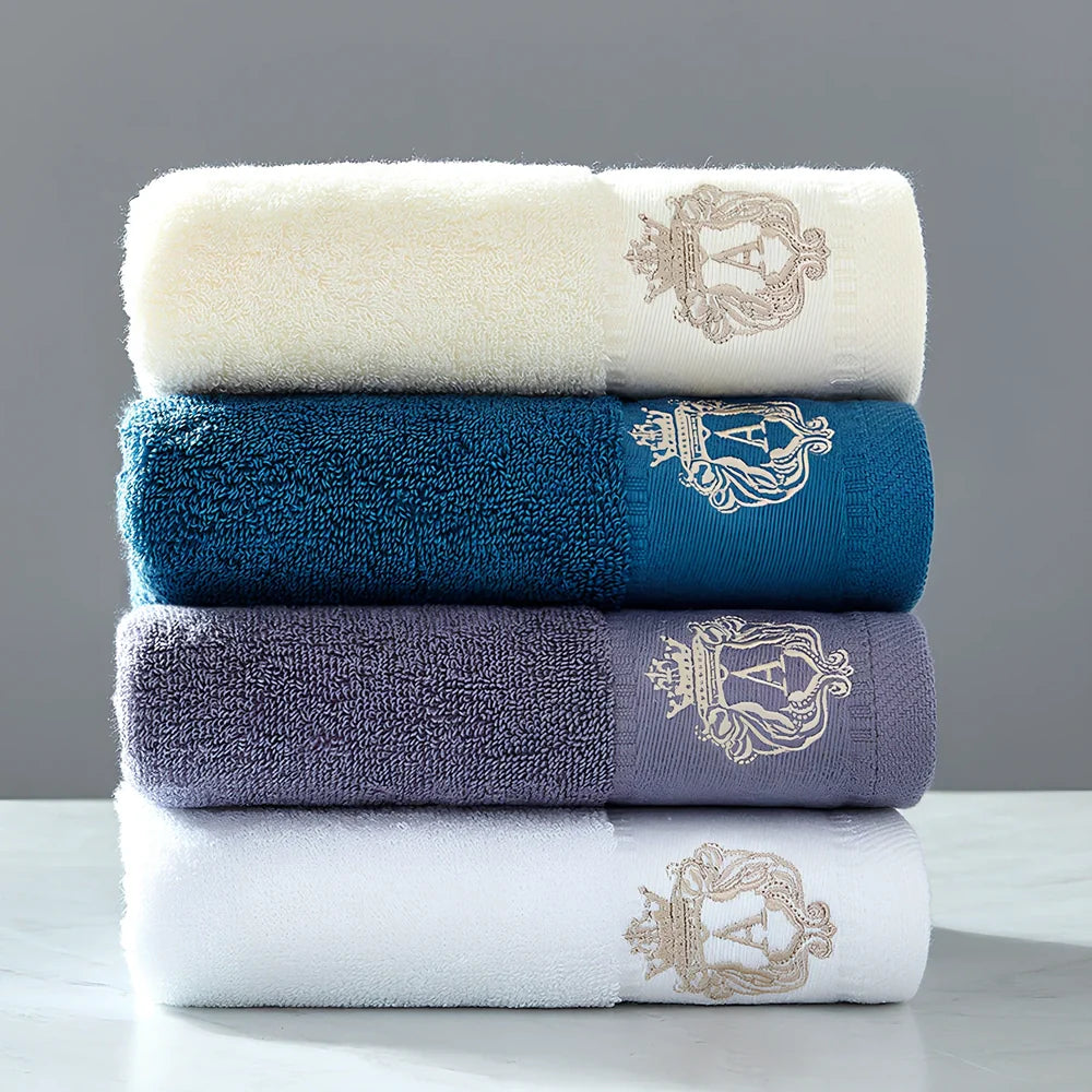 Pure cotton Austin bath towel set in beige: two 34x75cm hand towels and one 70x140cm bath towel for absorbent bathroom drying