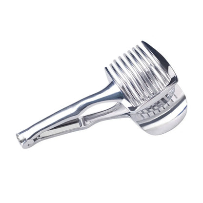 Silver plastic folding lemon slicer kitchen tool for fruit and vegetable preparation