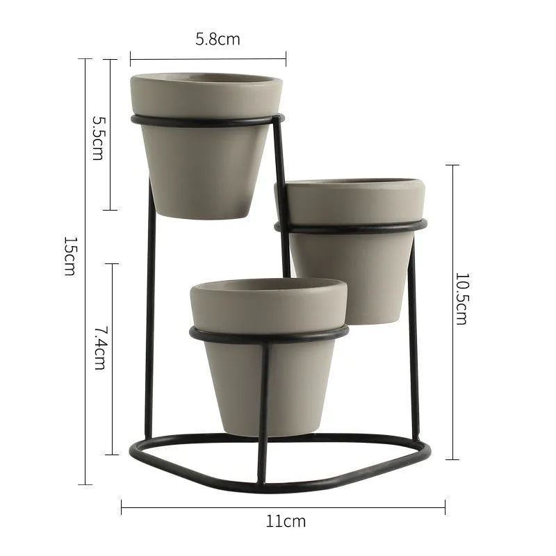 Grey pottery flower pot set with electroplated finish in black grey, black white, gold grey and gold white options