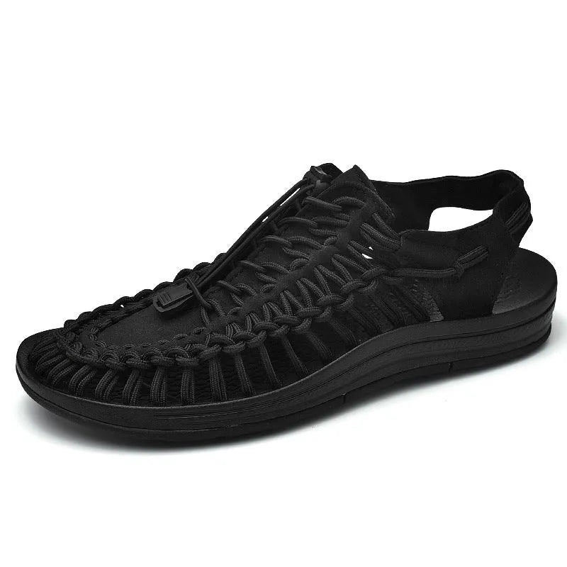 Fashion woven sandals with elastic drawstring tie closure and rubber sole in rainbow colour