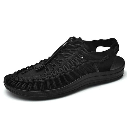 Fashion woven sandals with elastic drawstring tie closure and rubber sole in rainbow colour