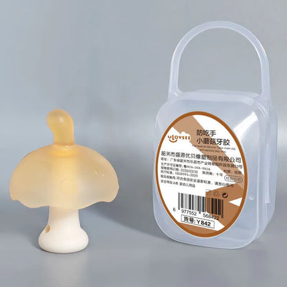 Small mushroom gum in mushroom pink or nano colour with transparent box and optional chain for chewable aid