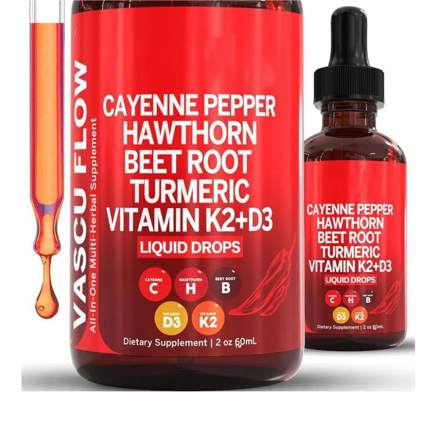 60ml bottle of Vitamin D3 K2 and Hawthorn Fruit liquid supplement drops with dropper