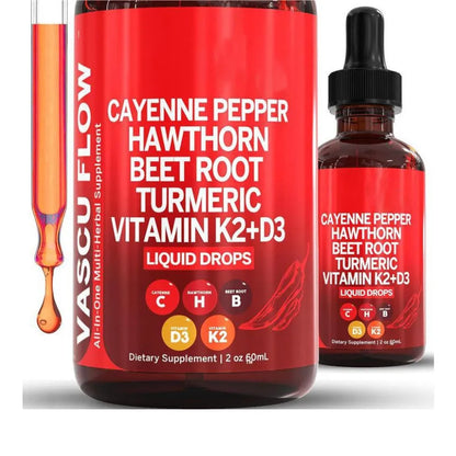 60ml bottle of Vitamin D3 K2 and Hawthorn Fruit liquid supplement drops with dropper
